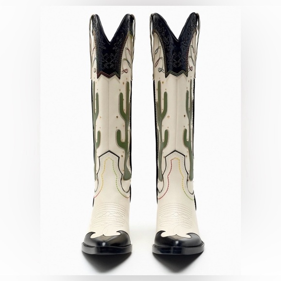 Zara cowboy boots cactus knee high heels western south western cowgirl - Picture 5 of 12